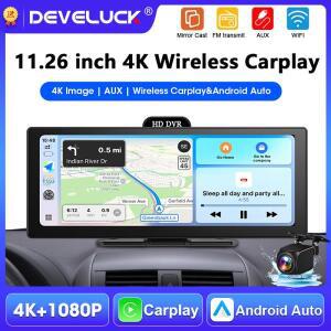휴대용 11.26인치 4K DVR 블랙박스 무선 CarPlay&Android Auto 블루투스 오디오 대시보드 듀얼 렌즈 비디오