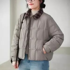 앤트맨 여친 빈티지 캐주얼 칼라 탈부착 다운 체크 싱글 오리털 코트 OPH1