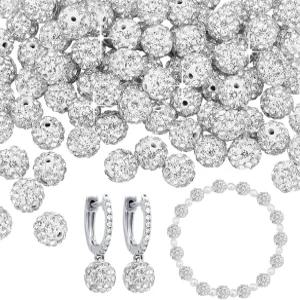 PH PandaHall 100pcs 8mm 화이트 라인스톤 비즈 클레이 파베 디스코 볼 라운드 다이아몬드 목걸이 팔찌