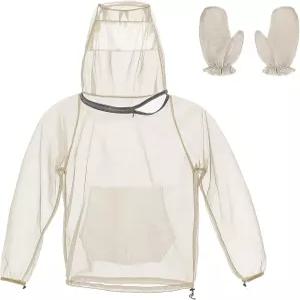 남성 여성용 모기장 재킷 후드 및 장갑이 달린 2개 통기성 메쉬 모기 방지 의류