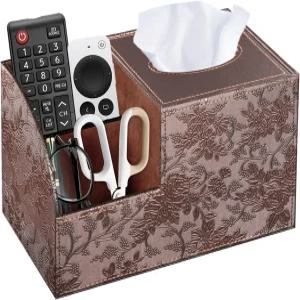 수납공간이 있는 팬지 스퀘어 티슈 박스 커버 PU 가죽 큐브 홀더 리모컨 나이트스탠드 정리함 엔드 테이블