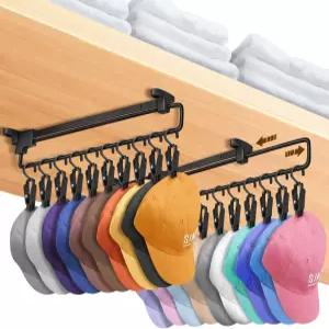 20개의 클립이 있는 보호 취미 슬라이딩 모자 정리함 야구 벽 공간 절약 디자인용 랙 2팩 블랙