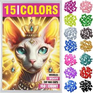 15가지 색상 고양이 네일 캡 150개 와 어플리케이터가 포함된 발톱 커버 팁 M