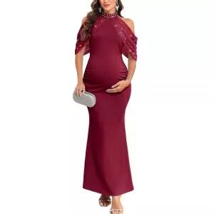 CYCLA남성용 임산부 인어 맥시 드레스 주름 장식 콜드 숄더 홀터넥 정장 임신 가운 베이비 샤워 사진 촬영