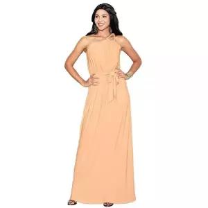 KOH 여성용 긴 민소매 원 숄더 이브닝 여름 신부 들러리 맥시 드레스 라이트 핑크 피치 890077