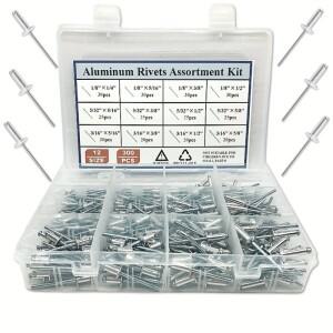 300개 반원형 헤드 블라인드 리벳 오픈 K 타입 알루미늄 모음 키트 1/8 5/32 3/16 금속 작업용 하드웨어 도