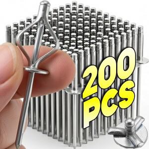 200/50피스 알루미늄 합금 블라인드 리벳 모듬 키트 (목재  플라스틱  금속  자동차 수리용 패스너  라운드