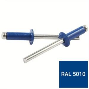 50피스 RAL5010 파란색 페인트 블라인드 리벳 컬러 버튼 헤드 알루미늄 강스틸 팝 패스너 하드웨어 1/8