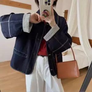 여자 청 빈티지 캐주얼 체크 재킷 코트 터틀넥 싱글 KS1