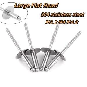 M3.2 M4 M4.8 304 스테인레스 스틸 블라인드 리벳 대형 플랫 헤드 돔  네일 장식 5/10/20피스