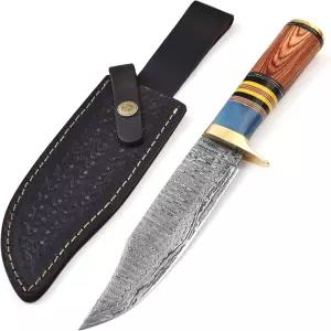 레오나 크래프트 수제 다마스쿠스 나이프 - 프리미엄 야외 고정 블레이드 카본 스틸 도구 캠핑 및
