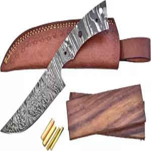 고정 칼날 사냥용 칼 제작 키트 - DIY 포함 다마스쿠스 스틸 나이프 빈 손잡이 비늘 핀 가죽 칼집 남성을