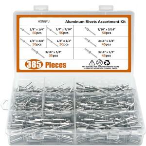 알루미늄 돔 헤드 블라인드 팝 리벳  모음 키트  가구 자동차 항공기용 네일 오픈 엔드 M3.2 M4  385 개