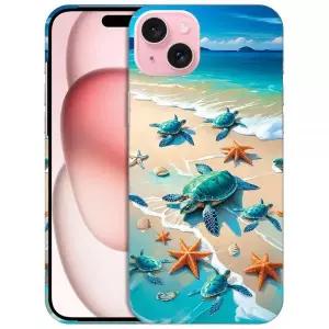 GlamCase 아이폰 15 플러스, 아이폰 15 플러스 케이스 - 해변에 귀여운 거북이 프린트 슬림하고 매끄러운
