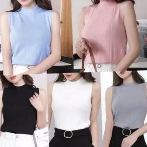 슬림핏 반폴라 폴라티 민소매 여성 티셔츠 여름 터틀넥