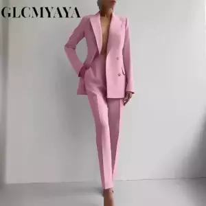 여자 봄 가을 면접복장 여성 투피스 GLCMYAYA 여성용 블레이저 세트 와이드 레그 팬츠 클래식 OL 워크 스트