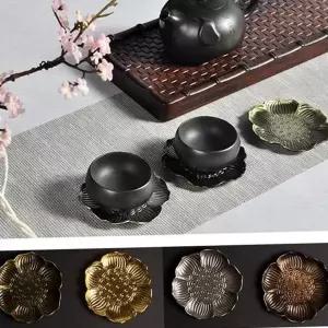 [골드스마일]연꽃 금속 컵 받침 장식 찻잔 다도 빈티지 논슬립찻잔받침