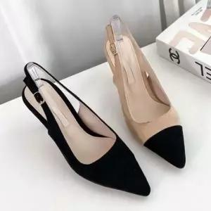 오픈토슬링백 스틸레토 스웨이드 슬링백 배색 투톤 미들힐 구두