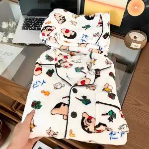 두꺼운 산호 양털 잠옷 남성용 가을 겨울 대형 사이즈 야외 착용 가능 레이지 선데이 플래드 셔츠 양털 홈