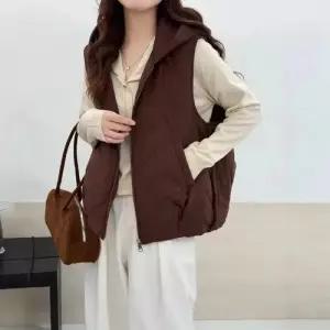 캐주얼 빈티지 여성용 면 카디건 조끼 후드 솔리드 패딩 따뜻 민소매 BE1