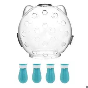 고양이 미용용 입마개 고양이 헬멧 실리콘 신발 4개 포함 우주비행사 헬멧 물림 방지 헬멧-AB52