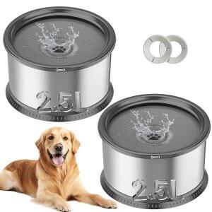 TWINSING 2피스 소형 지저분한 중형견용 스테인리스 스틸 미끄럼 5KG 흘림 슬로우 물튀김 강아지 그릇 5L 84온스 조잡하고 워터 매트 고양이용 포함 방지 반려동물 술꾼