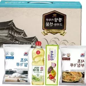 명절 선물 세트 부침가루 500g 밀가루 500g 콩기름 500ml 위생장갑