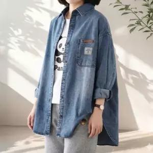 패치 워싱 데님 셔츠 남방 마담 미시 중년 여성 빅사이즈 40대 50대