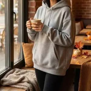 여자 데일리룩 무지 기모 후드티 긴팔 티셔츠 패션