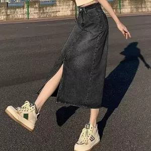 여자 데님 밑단트임 청치마 롱스커트 스커트 롱치마 여성 밑단트임치마