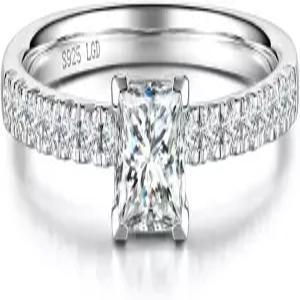 AGVANA 래디언트 뮤즈 0.3-1.0 캐럿 스퀘어 컷 랩 그로운 다이아몬드 반지 스털링 실버 0.5-1.2 Ct Tw 약혼