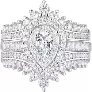 뉴스쉐 주얼리 모이사나이트 여성 약혼 반지 신부전 세트 배 기념 인핸서 화이트 골드 사이즈