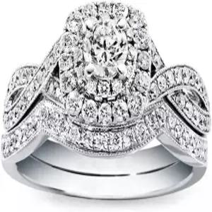 몰리오아키 1캐럿 ctw 여성용 신부 세트 모이사나이트 약혼 반지 플래티넘 도금 실버 프린세스