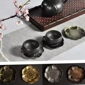 [RIZPICK]연꽃 금속 컵 받침 장식 찻잔 다도 빈티지 논슬립찻잔받침