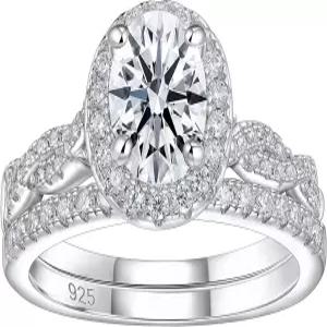 뉴스쉐 주얼리 모이사나이트 여성용 결혼식 세트 925 스털링 실버 브라이덜 타원형 약혼 반지 약속 영원