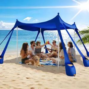 비치 텐트 선 쉘터 UPF 50 10x10 피트 캐노피 선쉐이드 8개의 모래주머니가 있는 팝업 캠핑 여행 낚시