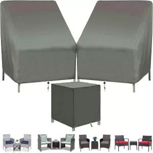 파티오 가구 의자 커버 세트 420D 내구성 방수 기능이 있는 3PCS 야외 정원 소파 위커/라탄 대화 적합