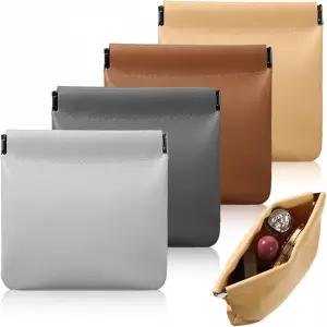 Quilax 4Pcs 맞춤형 스냅 클로저 가죽 정리 파우치 램스킨 포켓 화장품 가방 헤드폰용 셀프 클로징 휴대용