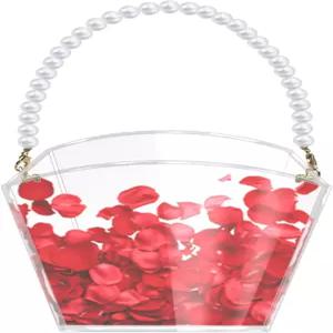 파데코르 클리어 플라워 걸 바구니 부채꼴 결혼식 꽃잎 진주 손잡이 아크릴 꽃꽂이로 색종이 조각 장식