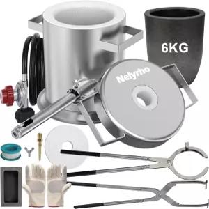 넬리로 6KG 프로판 용융로 키트 도가니 집게 2개 풀 스테인리스 스틸 파운드리 클린 산소 토치 제련 금 은