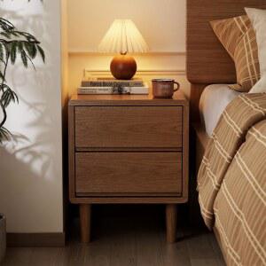 솔리드 우드 나이트스탠드, 서랍이 있는 호두 침실, 기숙사 및 거실용 작은 침대 옆 테이블, 테이블
