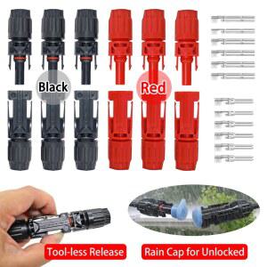 레인 캡이있는 레드 블랙 솔라 패널 커넥터 PV 시스템 필요없는 1000V 도구가 릴리스