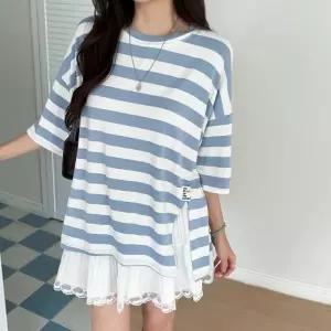 [다잇템] 여자 코지 박스 줄무늬 클래식 반팔티