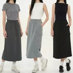 여성 밴딩 추리닝 카고 스커트 포켓 롱 트레이닝 치마