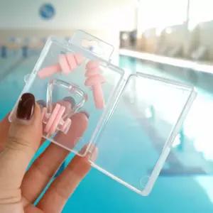 말랑한 실리콘 3단계 귀마개 수영코마개 노즈클립 수영장 워터파크 세트