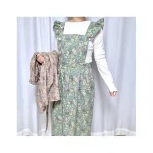 매장정품 더블유쇼핑 잔꽃패턴 린넨 원피스 앞치마 자체생산 국산 고급 원단 23864728 1841519