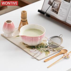 벚꽃 핑크 말차 그릇 세트 7/8 마스터 컵 포함 100갈래 대나무 거품기 차 스쿱 송나라풍 다도