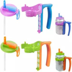 DIPESI 소다 캔 뚜껑 및 홀더 - 빨대가 있는 2개 손잡이가 맥주 팝 잡기 쉽고 누수가 없습니다