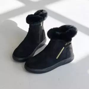 [옷자락]여성 인조털 스웨이드 사이드지퍼 통굽 앵클부츠