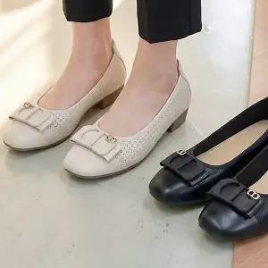 [더힐]슈즈 장식 펀칭 여성여자 구두 정장화 단화 로퍼 플랫슈즈 4cm smp551_P420257827